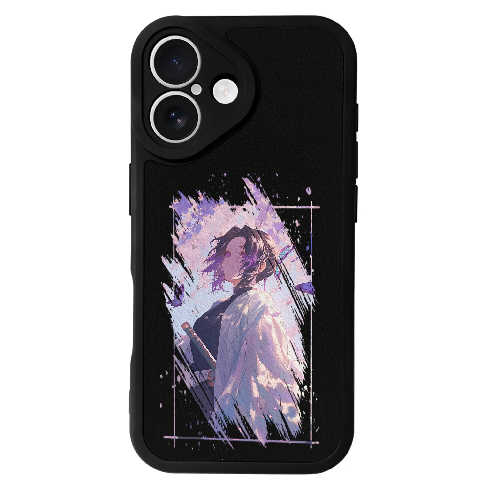 鬼滅の刃 グッズ,胡蝶 しのぶ - IPhone 16シリーズ対応 ・ シリコンスマホケース ・ レザー調 ・ 高精度フィット ・ 耐衝撃 ・ ワイヤレス充電対応 ・ 精密カット